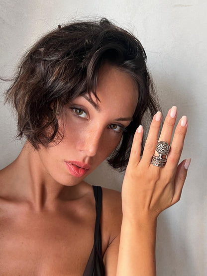 Textured Silver Long Ring LevenExclusive