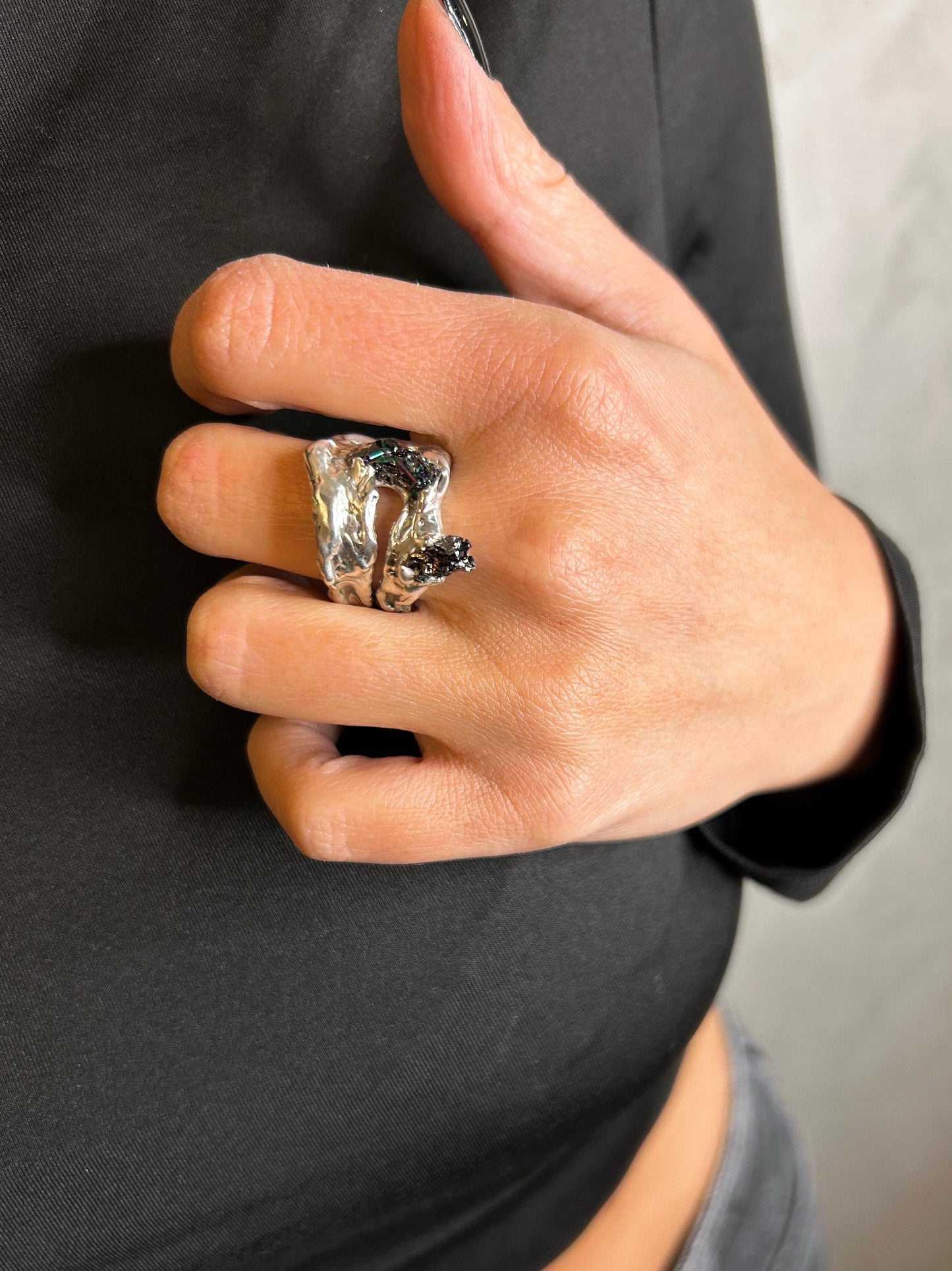 Black Stone Open Ring