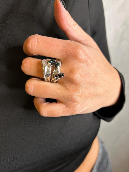 Black Stone Open Ring