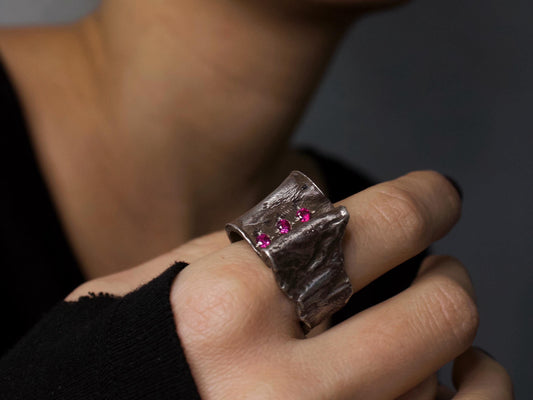 Sapphire Wide Silver Ring