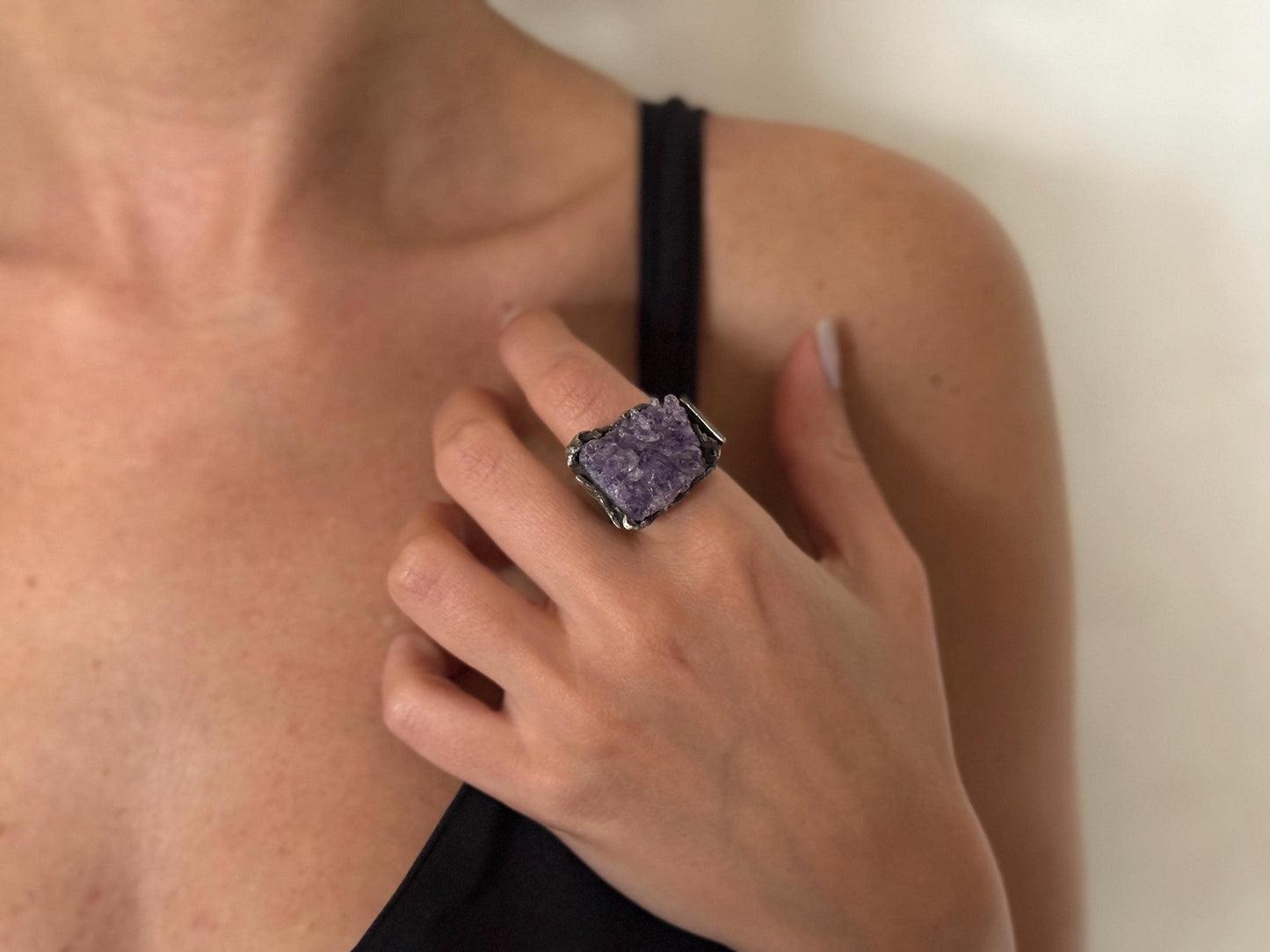 Raw Amethyst Silver Ring