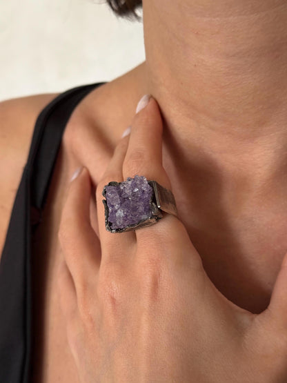 Raw Amethyst Silver Ring